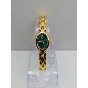 Vintage Pulsar V810 6410 Green Dial Gold Tone Womens Quartz Watch New Battery